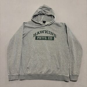 RARE Nike x Stranger Things Hawkins Phys Ed.‎ Hoodie Size Medium Gray CQ3655-063
